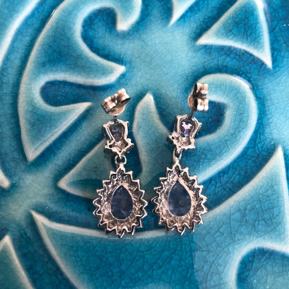 Sterling Silver 925 Purple and Clear Stone Dangle Earrings - Picture 11 of 16